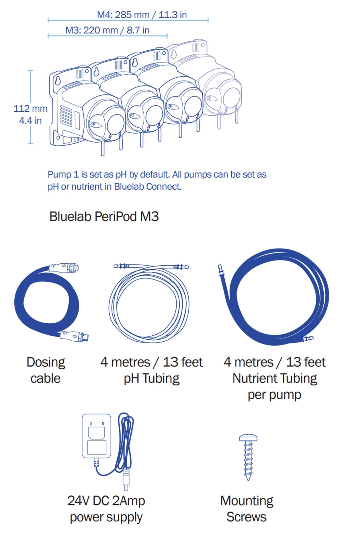 Bluelab PeriPod M4 Dört Pompalı Dozlayıcı – Pro Controller Uyumlu, Besin ve pH İçin