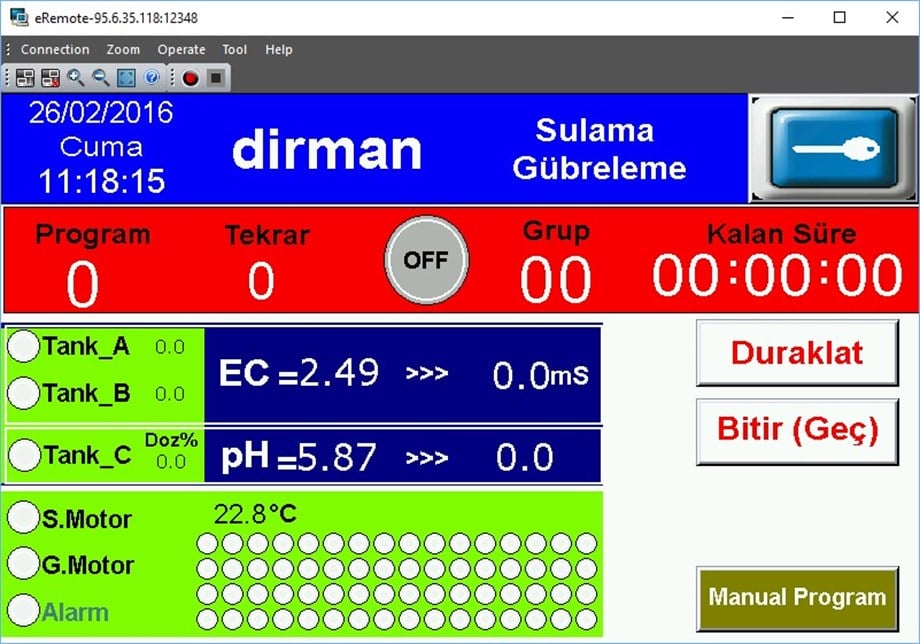 Dirman Dokunmatik Ekranlı Gübreleme Otomasyonu – pH ve EC Kontrollü, 8 Parsel