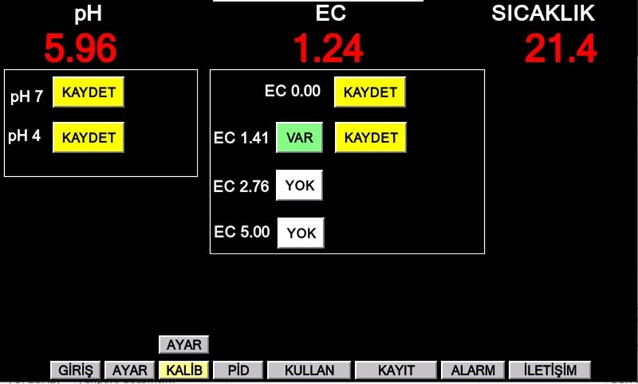 Dirman Besin Deposu Otomasyonu – pH, EC ve Su Sıcaklığı Kontrollü, 7 İnç Dokunmatik