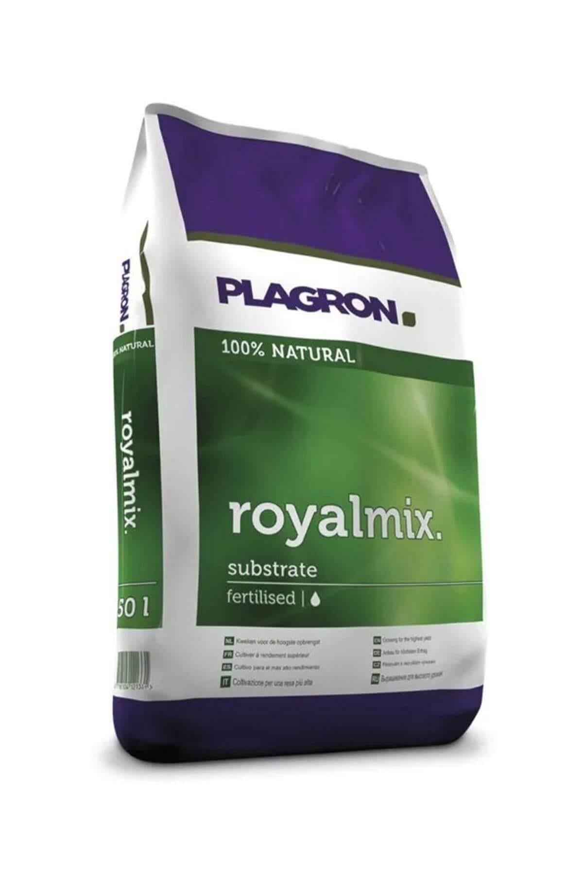 Plagron Royal Mix 50 litre – beyaz torba ambalaj, Plagron logosu ve Royal Mix yazılı renkli ürün etiketi