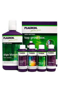Plagron Top Grow Box Organic Starter Kit – karton kutu ve içinde beş adet organik Plagron besin şişesi