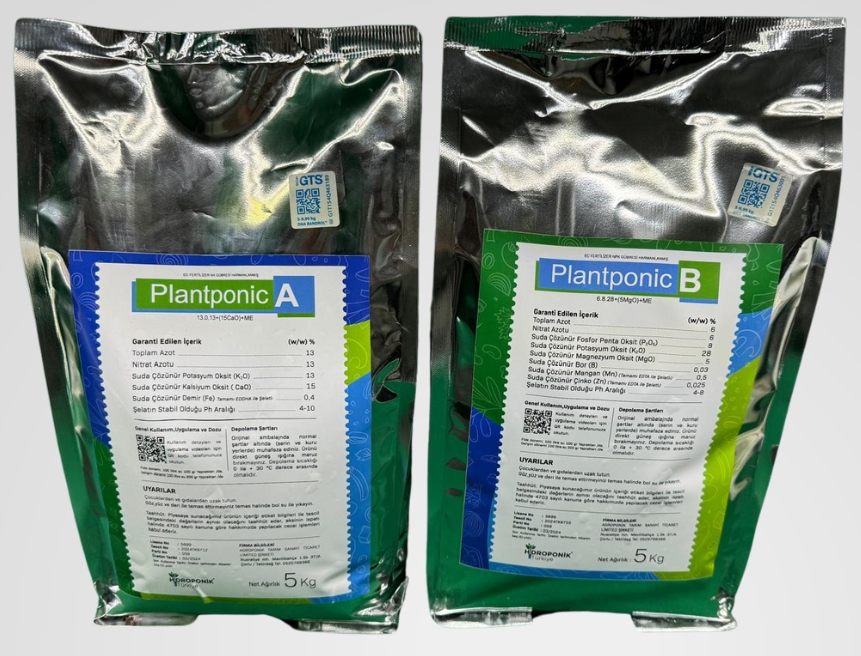 İki Bileşenli Toz Hidroponik Besin Plantponic A ve B – 1,25 kg, 5 kg veya 25 kg Set