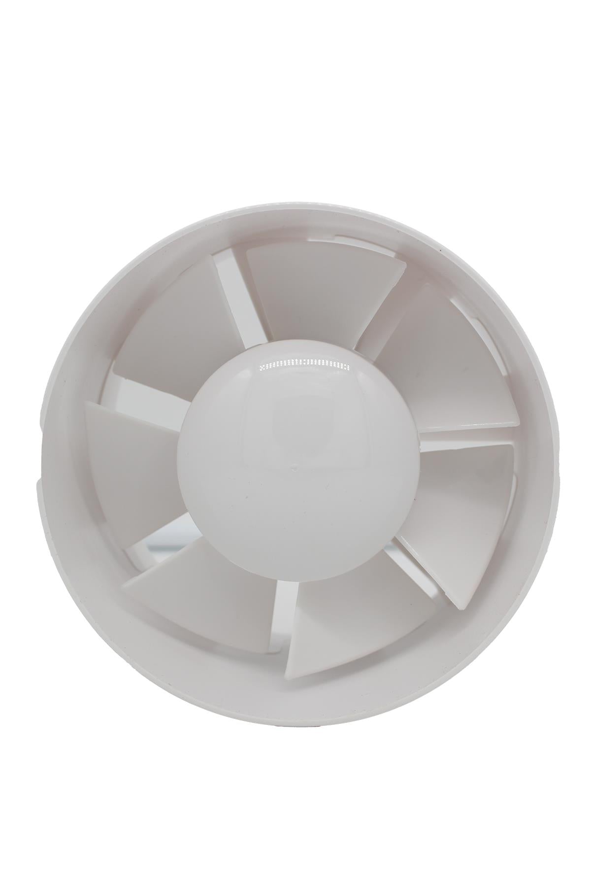 Pure aksiyel havalandırma fanı 150 mm – beyaz plastik kanal fanı, geniş ağız ve ortada yuvarlak motor bloğu