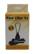 Pure Lifter V2 ağır yük askısı – sarı beyaz karton kutu üzerinde karabinalı halat makara sistemi görseli