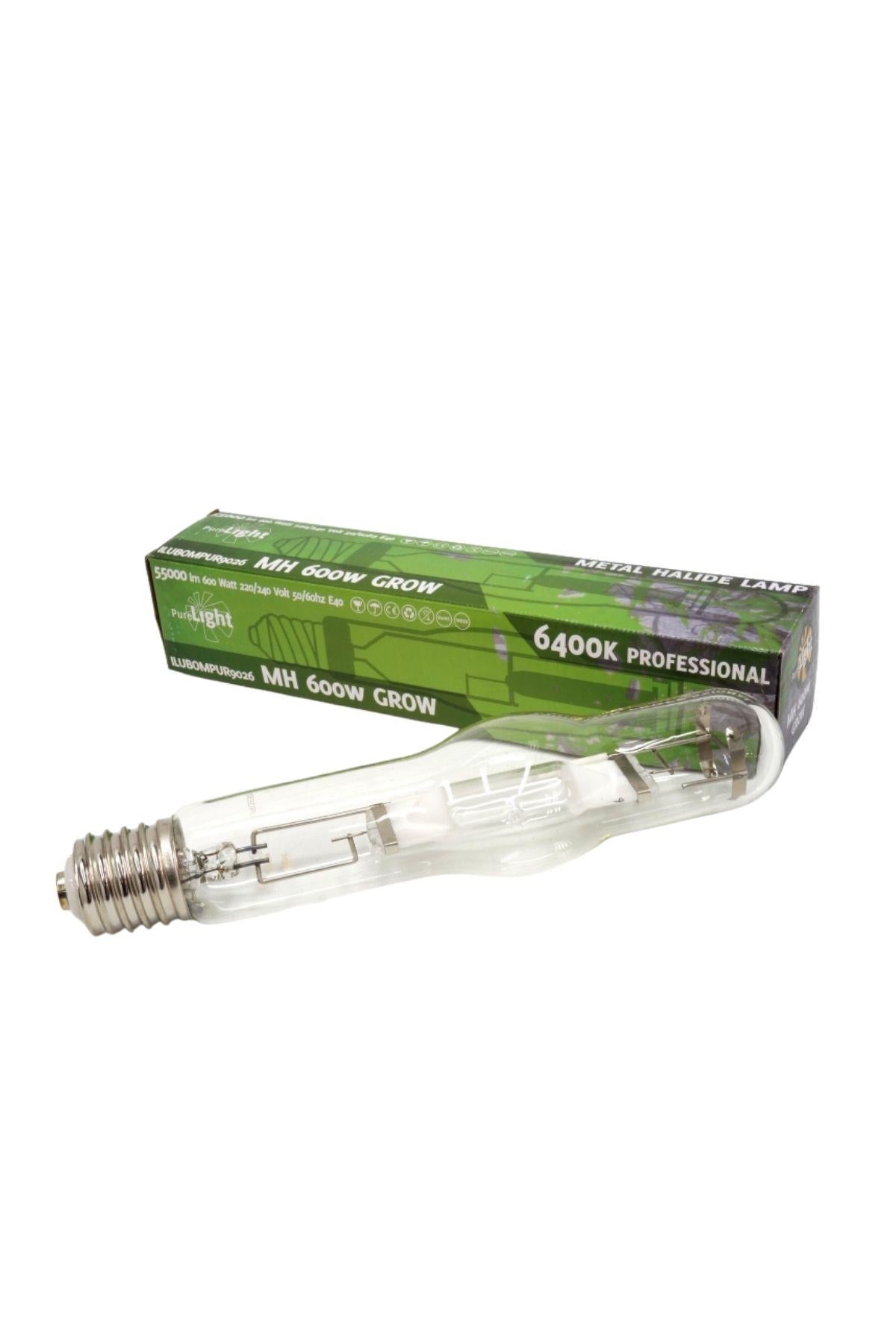 Pure Light MH 600 W Grow – büyük metal halide ampul, mat beyaz cam tüp ve E40 duy görseli