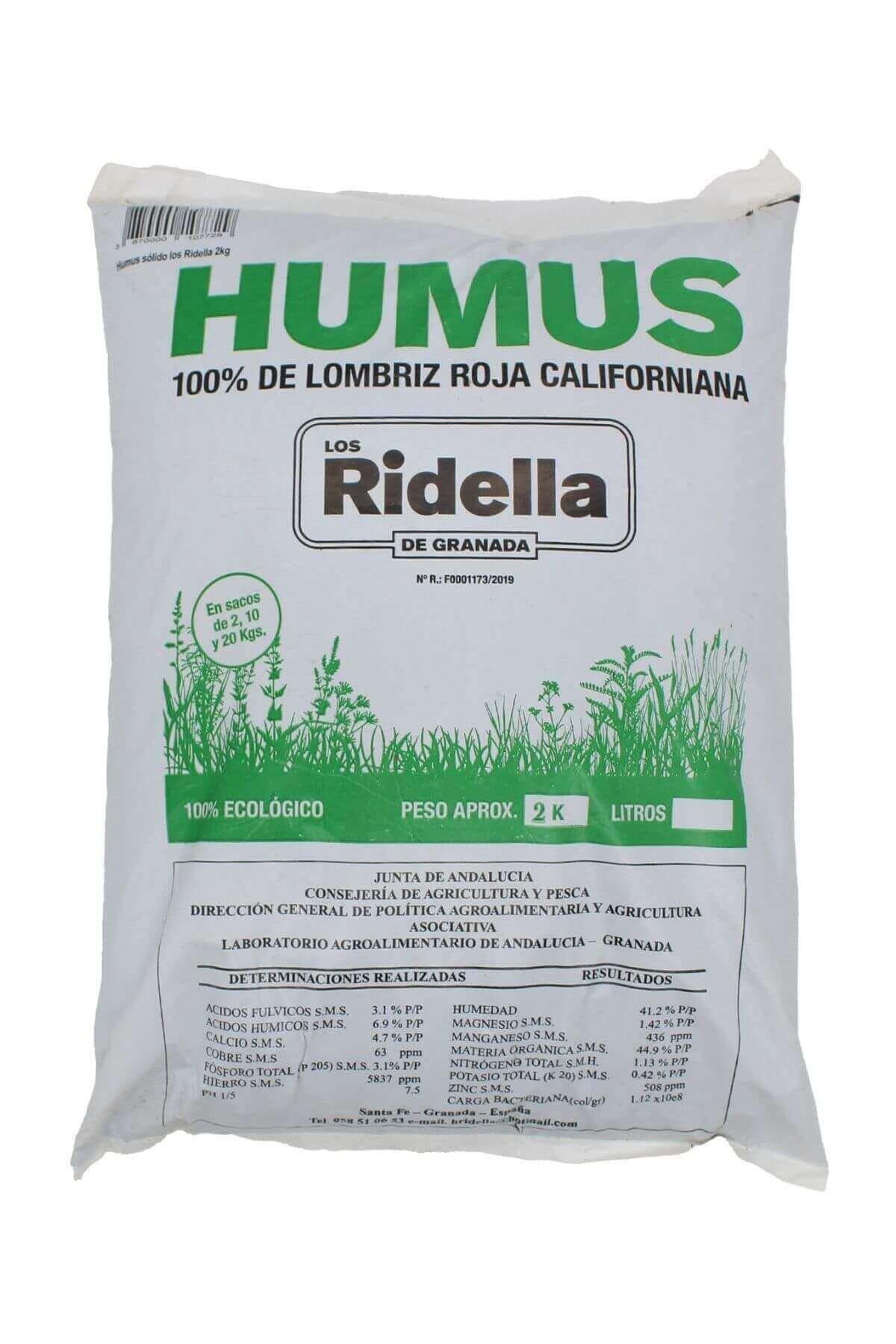 Ridella solucan gübresi 2 kg – koyu renkli granül solucan gübresi ve Ridella markalı ambalaj