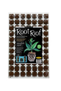 Root Riot 77 viyol – siyah taşıyıcı tepsi içinde sıralanmış kahverengi organik köklendirme küpleri