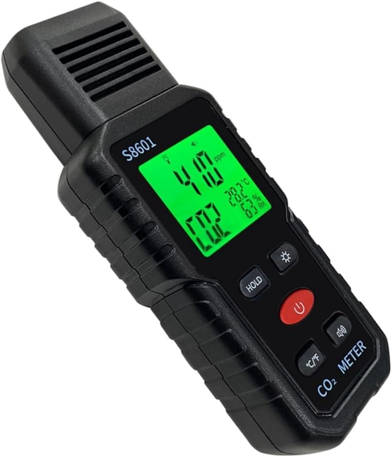 Renk Değiştiren Ekranlı Taşınabilir CO₂ Ölçer S8601A – NDIR Sensörlü, Isı ve Nem, AAA