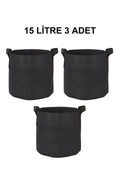 Grow Wizard 15 litre kumaş saksı 3 adet – üç adet orta boy siyah kumaş saksı yan yana dizili