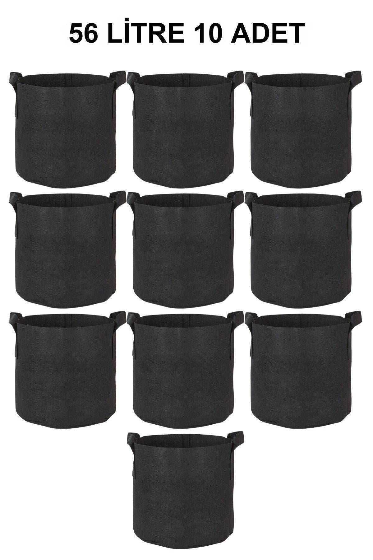 Grow Wizard 56 litre kumaş saksı 10 adet – on adet büyük siyah kumaş saksının katlanmış istifi