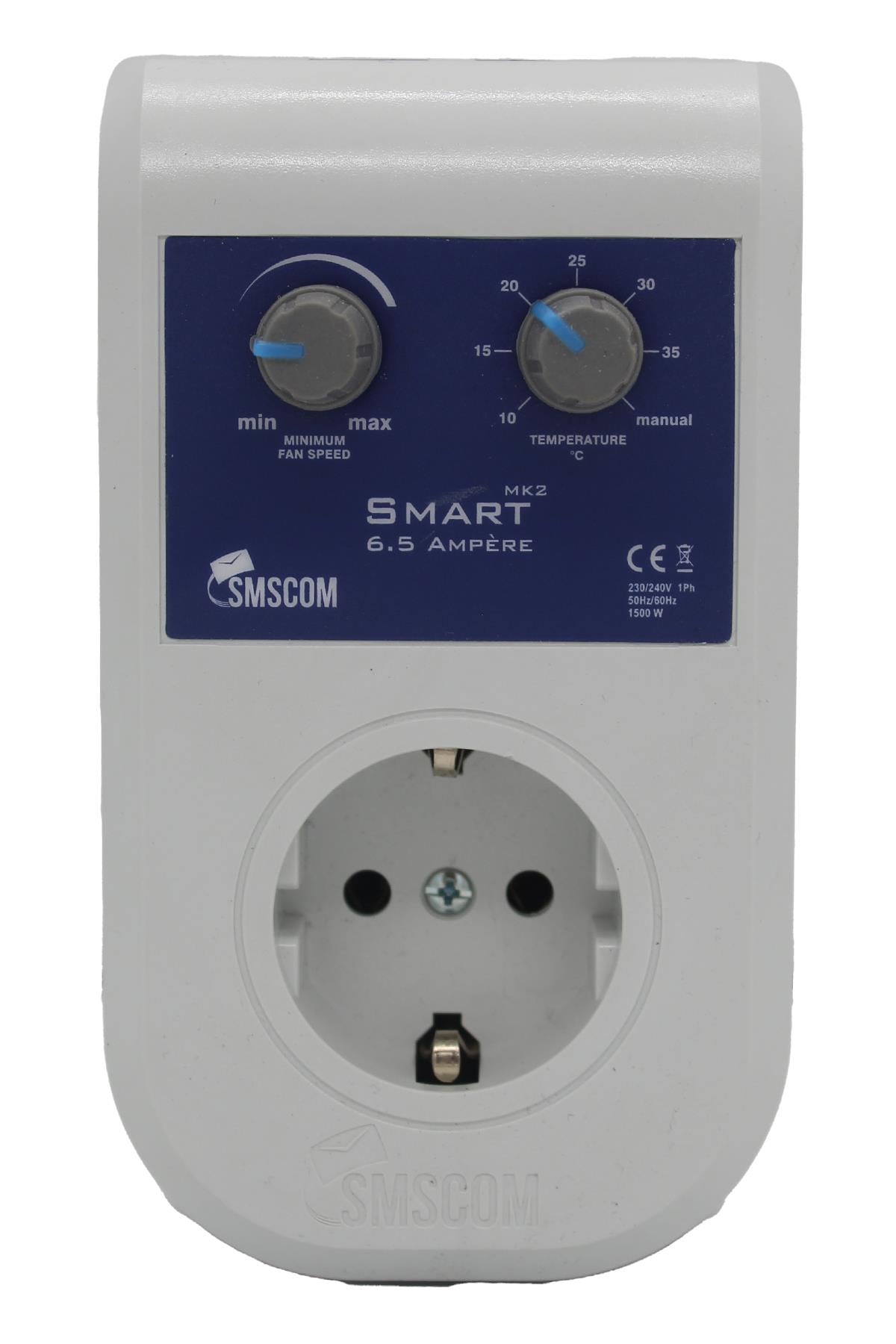 SMSCOM Smart MK2 6,5 A – beyaz gövdeli fan kontrol cihazı, ayar düğmesi ve prob kablosu