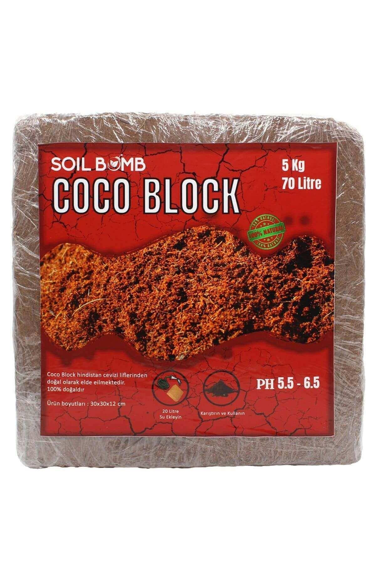Soil Bomb Coco Block preslenmiş kahverengi hindistan cevizi briketi – kırmızı beyaz baskılı ambalaj