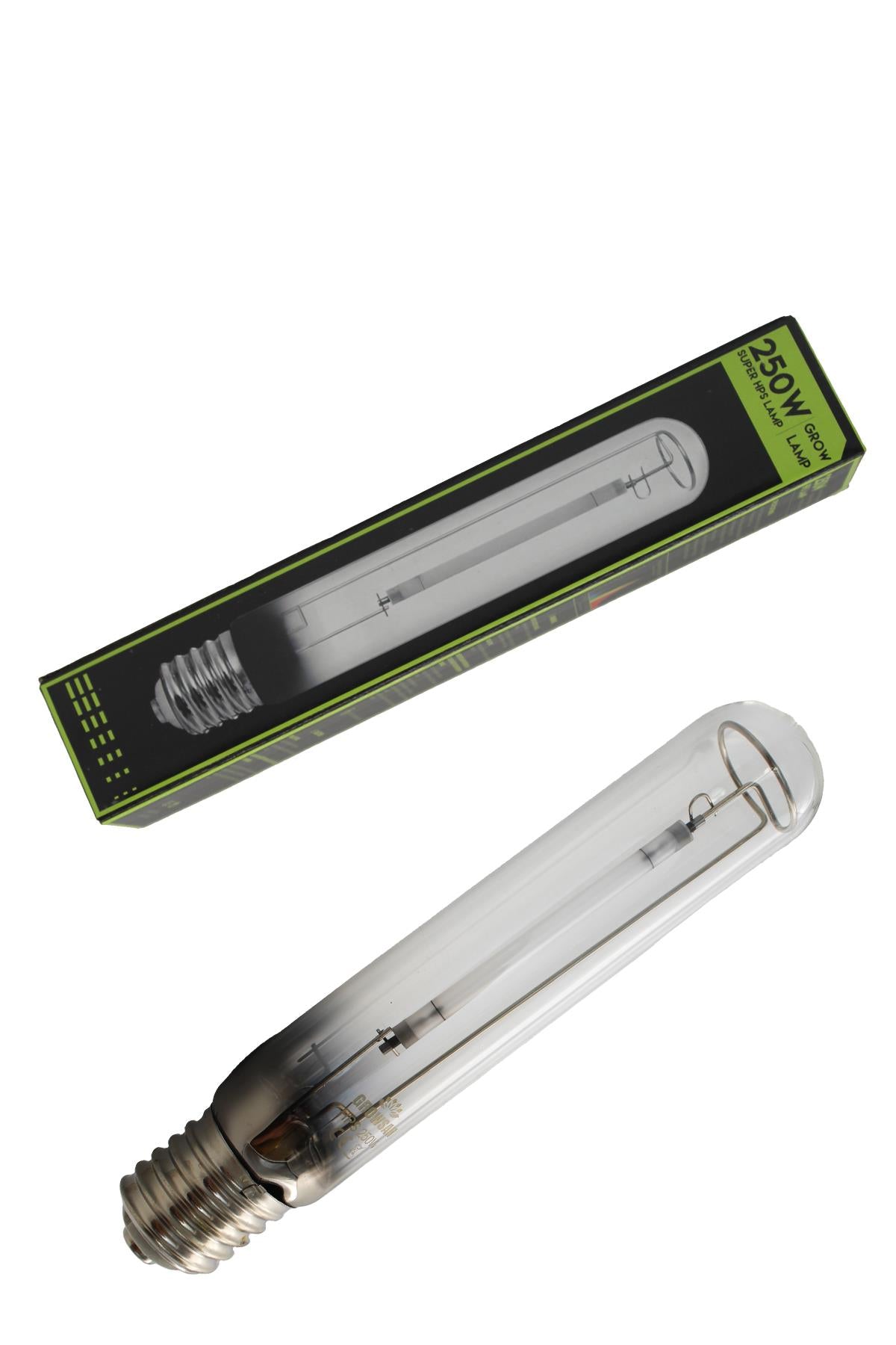 Süper HPS/SHP 250 W Bloom Grow ampul – sodyum lamba, şeffaf cam tüp ve vidalı metal duy görseli