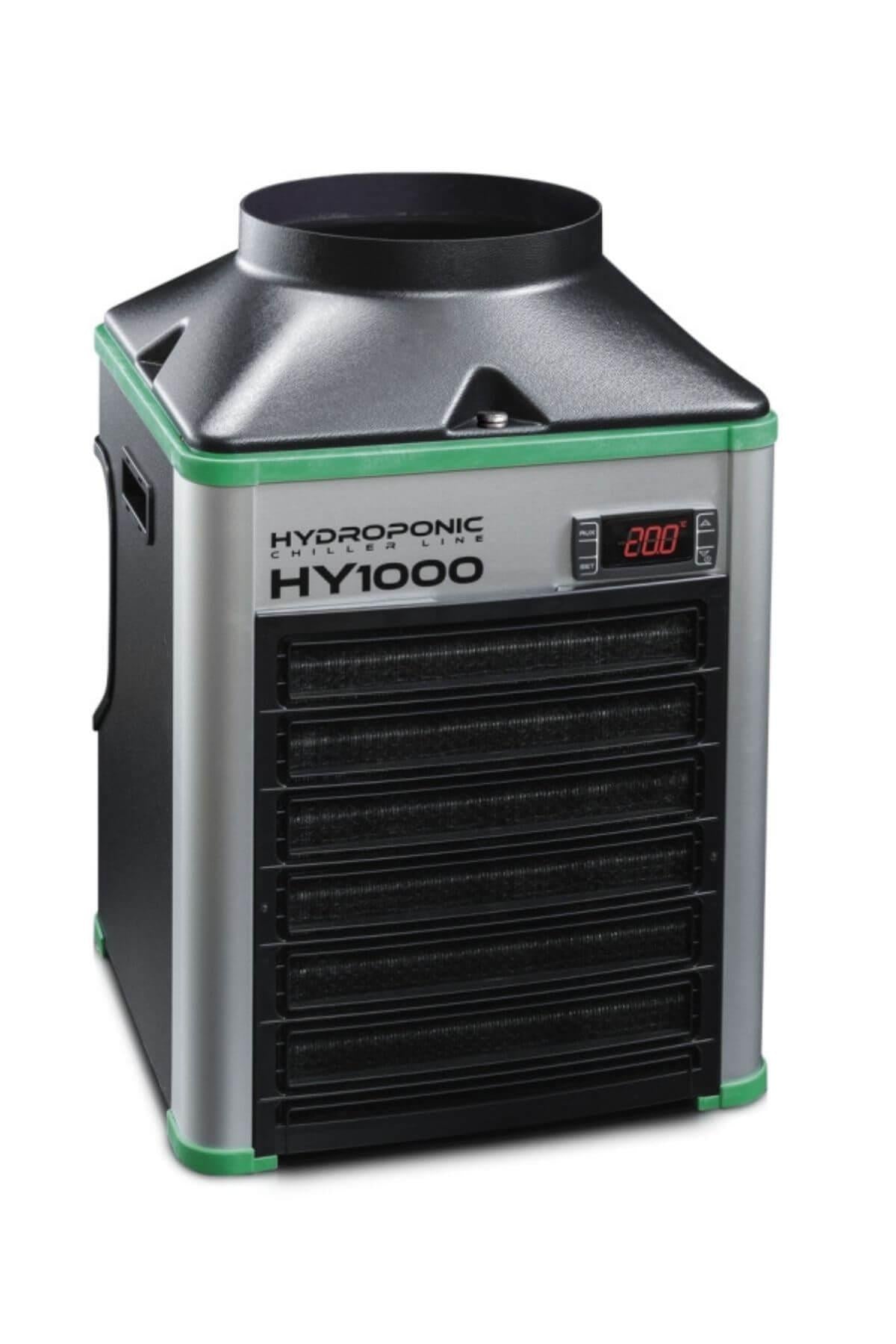 Tecoponic HY1000 chiller – büyük boy su soğutucu ve ısıtıcı ünite, kontrol paneli ve hortum bağlantıları