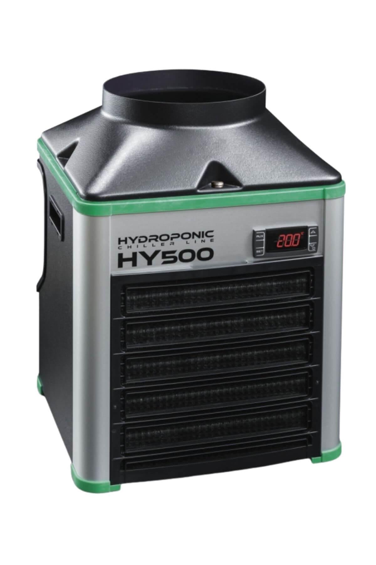 Tecoponic HY500 chiller – beyaz gövdeli su soğutucu ve ısıtıcı ünitesi, kontrol paneli ve bağlantıları