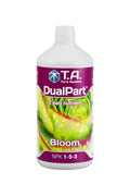 Terra Aquatica DualPart Bloom 1 litre – beyaz şişe, mor etiket, yaprak görseli ve DualPart yazısı