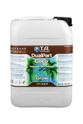 Terra Aquatica DualPart Coco Grow 10 litre – kahverengi etiketli beyaz şişe, yeşil palmiye yaprağı görseli ve Coco yazısı