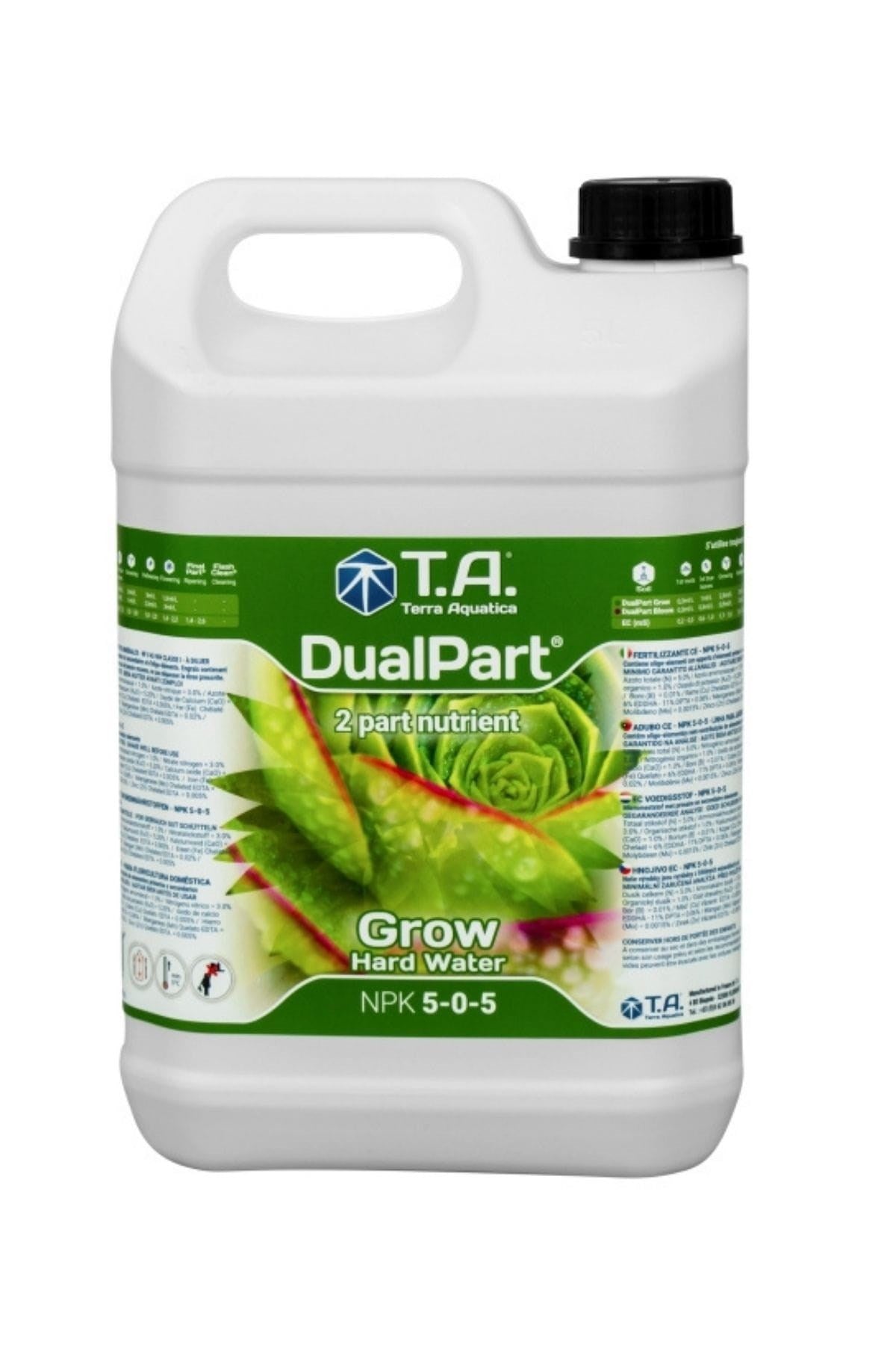 Terra Aquatica DualPart Grow Hard Water 5 litre – beyaz şişe, yeşil etiket, yaprak görseli ve DualPart yazısı