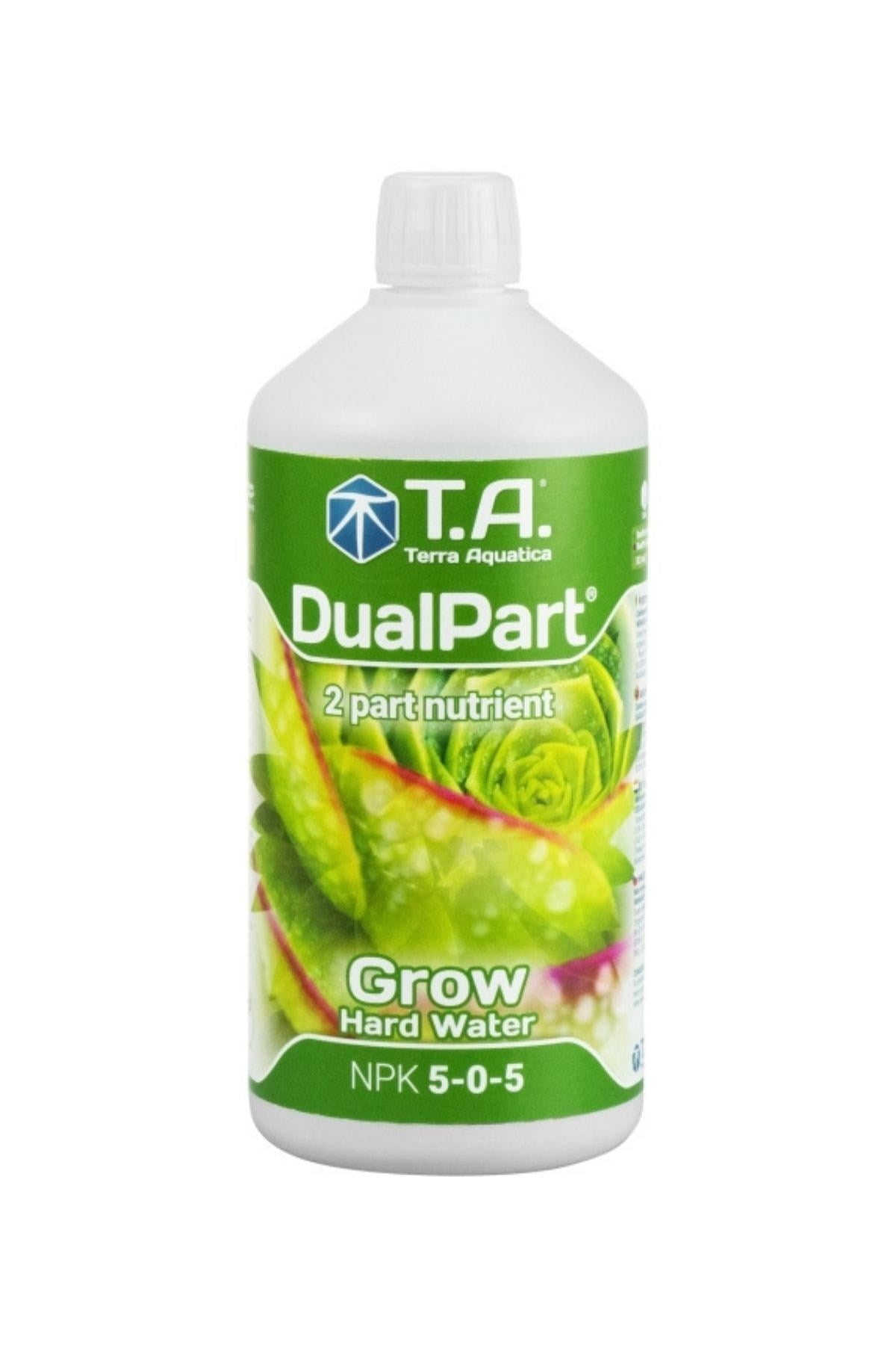 Terra Aquatica DualPart Grow Hard Water 1 litre – beyaz şişe, yeşil etiket, yaprak görseli ve DualPart yazısı