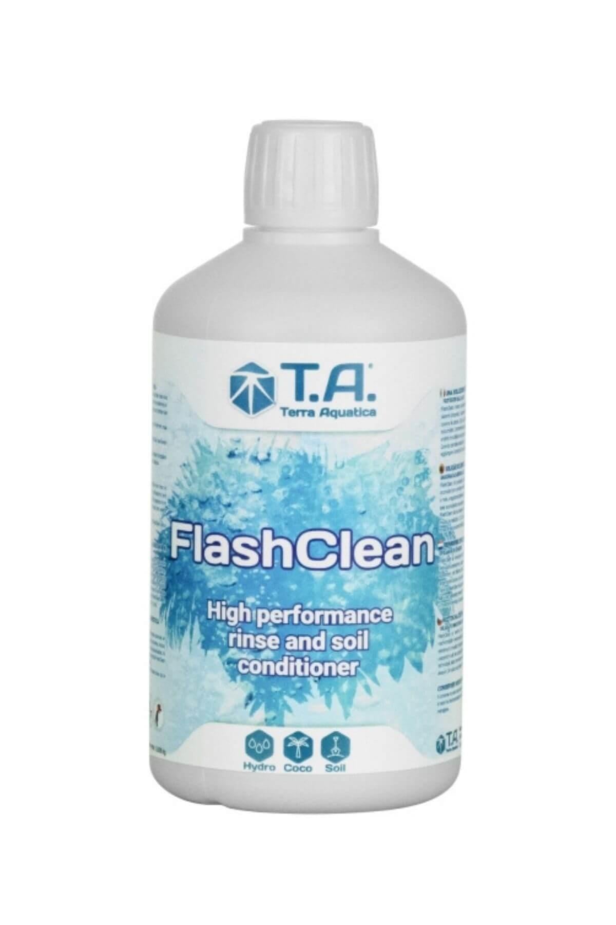 Terra Aquatica FlashClean 500 ml – beyaz şişe, açık mavi buz desenli etiket ve FlashClean yazısı