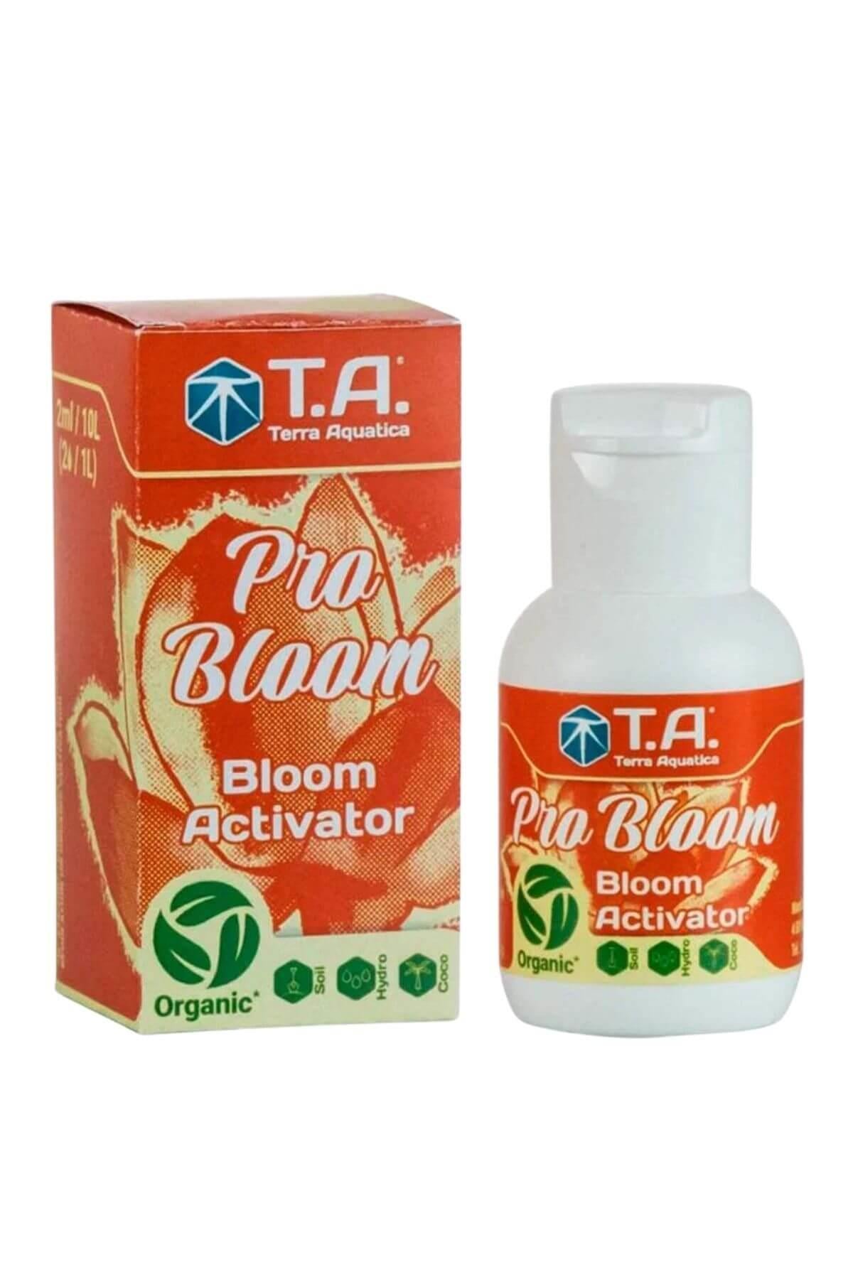 Terra Aquatica Pro Bloom 30 ml – turuncu kutu ve yanında beyaz turuncu etiketli küçük şişe, Bloom Activator yazısı