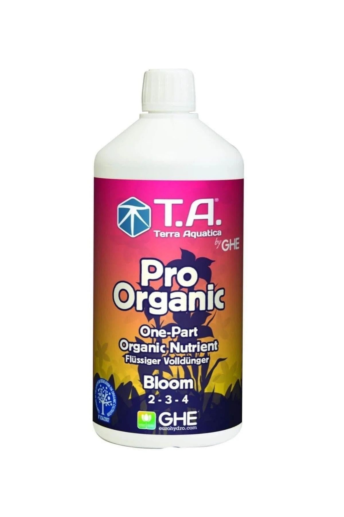 Terra Aquatica Pro Organic Bloom 500 ml – beyaz kapaklı şişe, renkli etiket ve Pro Organic Bloom yazısı