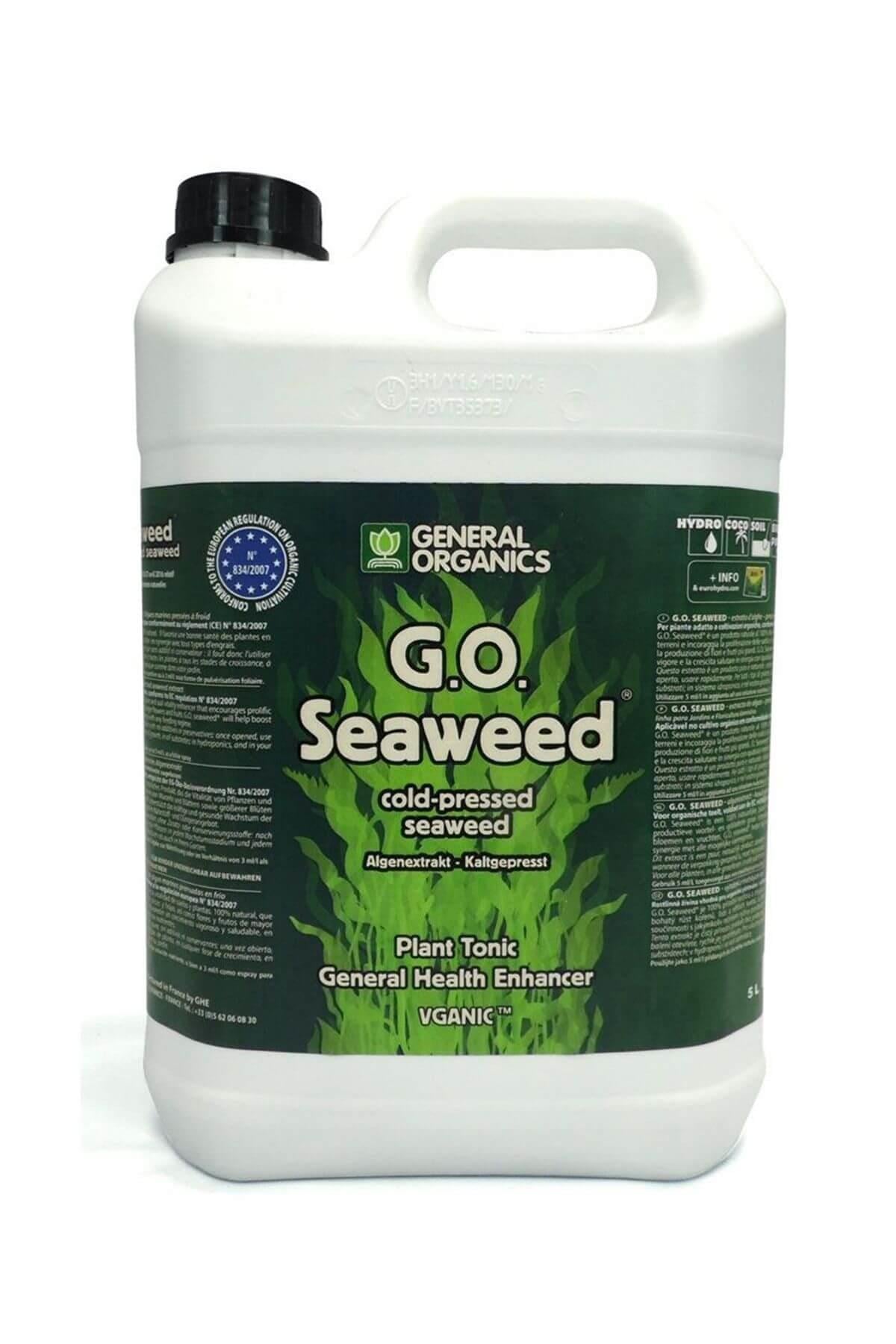 Terra Aquatica Seaweed 5 litre – beyaz şişe, deniz yosunu görselli mavi yeşil etiket ve Seaweed yazısı