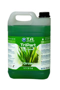 Terra Aquatica TriPart Grow 5 litre – beyaz kapaklı şişede yeşil sıvı, T.A. logolu yeşil etiket ve Grow yazısı