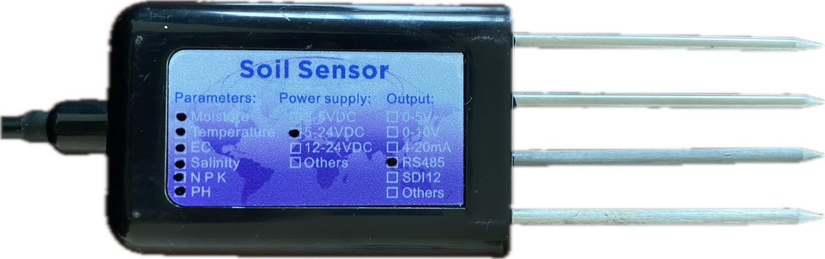 pH Ölçümlü Altı Parametreli Toprak Sensörü – Nem, Isı, EC, Tuz, pH ve NPK; Modbus RTU