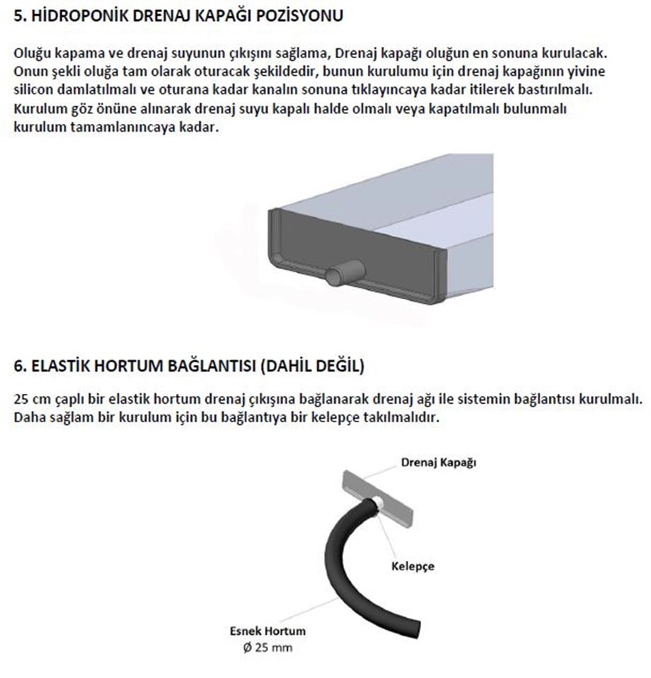 Izgaralı PP Drenaj Oluğu JH Hydroponic – Substrat Torbası Hattı İçin, Metre
