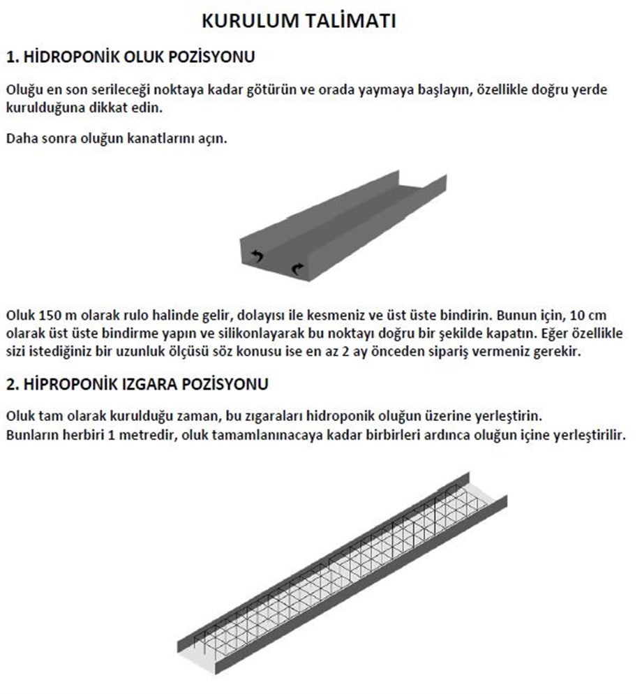 Izgaralı PP Drenaj Oluğu JH Hydroponic – Substrat Torbası Hattı İçin, Metre