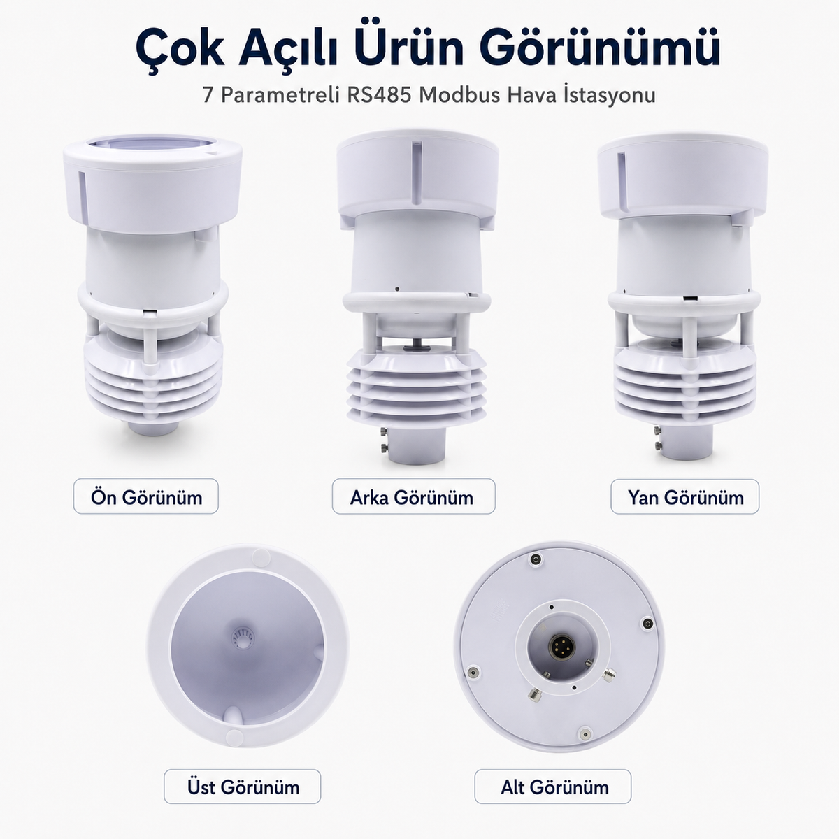 Tek Gövdeli Mini Meteoroloji İstasyonu – Rüzgâr, Isı, Nem, Basınç, Yağış ve Işık; Modbus