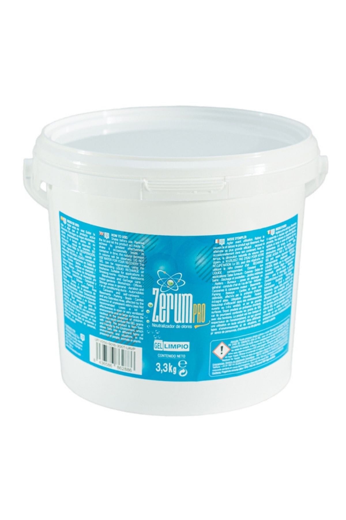 Zerum Pro jel limpio 3,3 kg – kapaklı plastik kavanozda renkli jel tanecikleri ve Zerum logolu etiket
