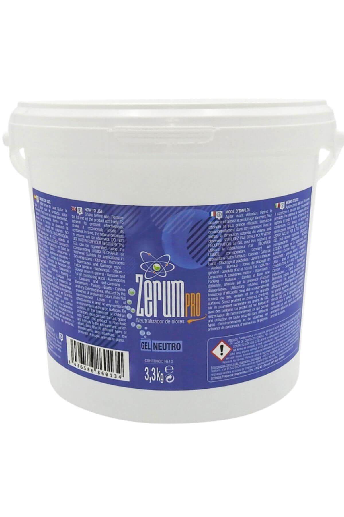 Zerum Pro jel nötr 3,3 kg – kapaklı plastik kavanozda renkli jel tanecikleri ve Zerum logolu etiket